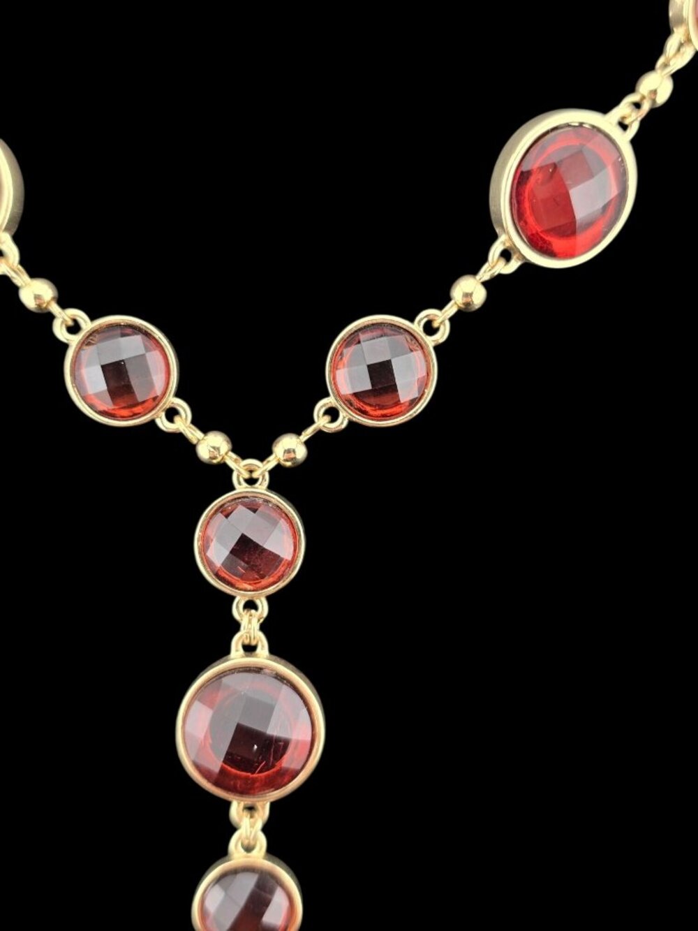 Banana Republic Faceted Red Stone "Y" Tassel Gold-Tone Tassel Bold Statement - Picture 5 of 9